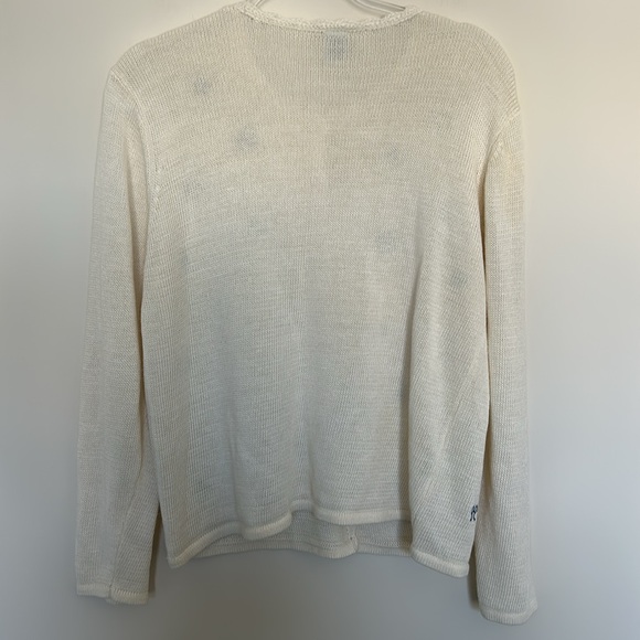 Teddi Petite White Scallop Cardigan with Bow Cottage Print Detail - Size Large - Picture 6 of 6